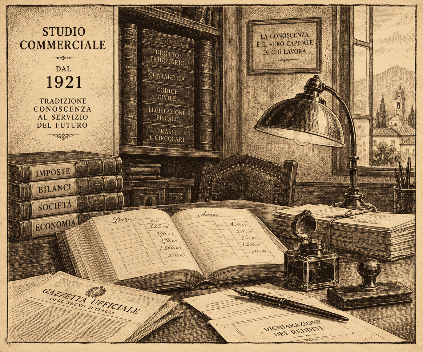 Incisione storica ispirata a uno studio commerciale del 1921